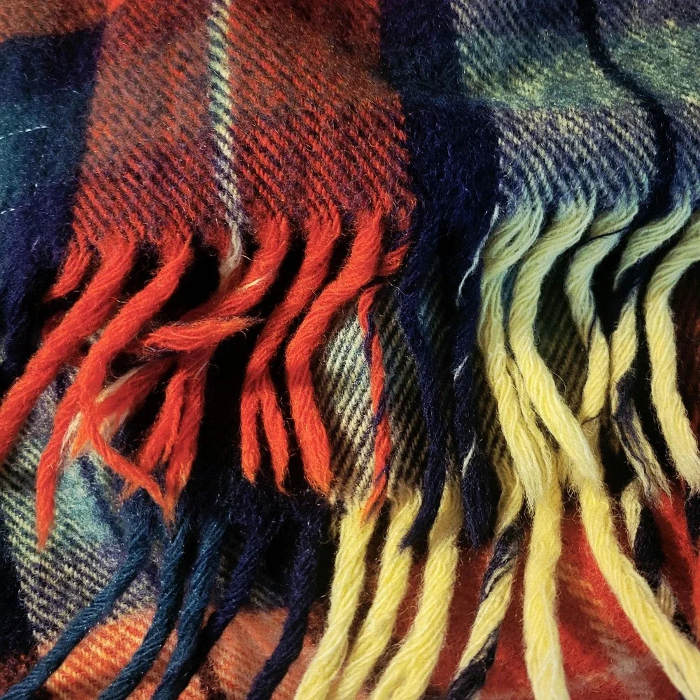 Vintage Troy Robe Wool Tartan Plaid Stadium Throw Blanket Fringe 54x77